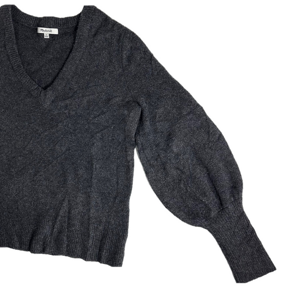 Madewell Dashwood Scandi Wool Blend Sweater Balloon Sleeve V Neck Dark Grey S - Picture 7 of 13